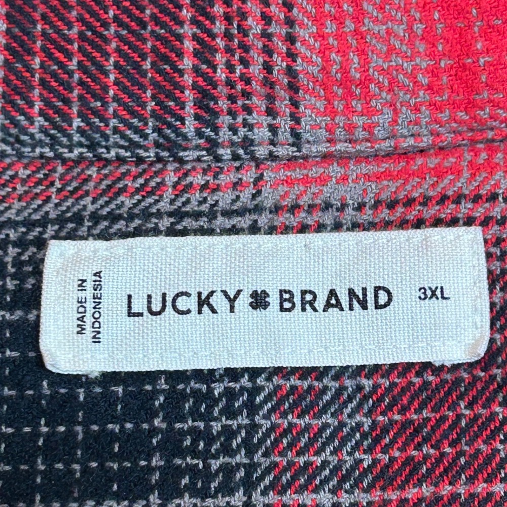 Lucky Brand Mens 3XL Red Black Plaid Flannel Button Down Shirt Cotton RN 80318 - Picture 2 of 10